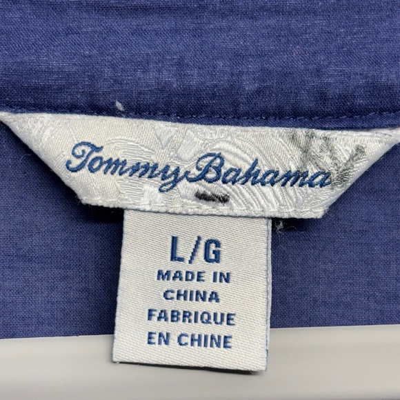 Tommy Bahama, navy blue cotton tunic blouse L striped floral embroidered - Picture 3 of 6